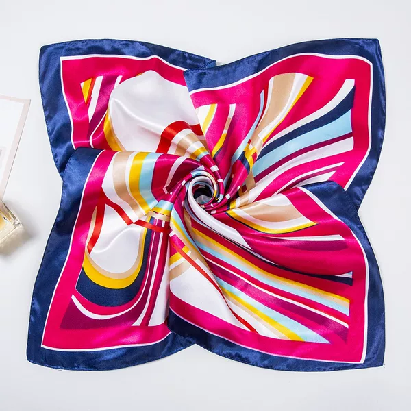 60cm Professional Silk Scarf for Women, Spring & Fall Classic Fashion Versatile Stripesd Scarf Stewardess Bank Professional Decorative Scarf