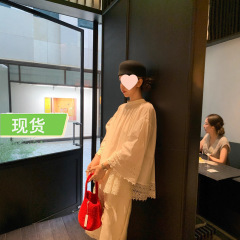 le rouge周美美 漫漫倦意收藏镂空花边拼接七分袖古董衬衫