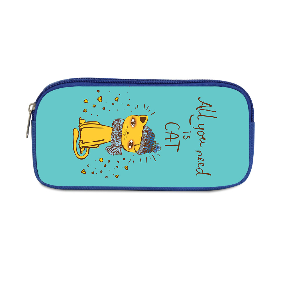 Cartoon cute cat blue single layer pencil case 15