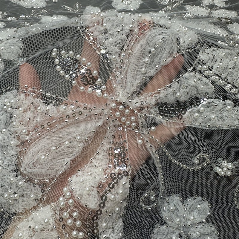 Fabricante de flores de mariposa de moda tridimensional tela de bordado vestido de boda larga tela de verano tela de bordado image 4