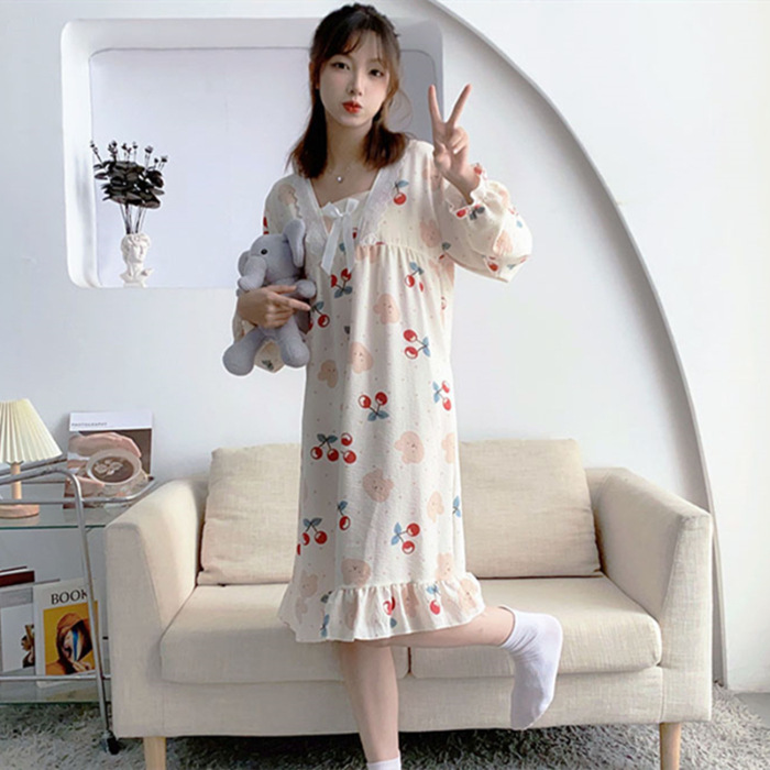 Una variedad de estilo princesa francesa de alta calidad ins estilo burbuja de algodón con volantes pijamas de las mujeres de primavera y otoño mono camisón desgaste del hogar