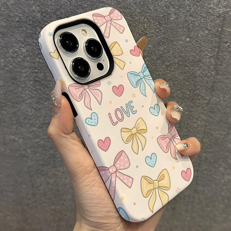 跨境爆款彩色蝴蝶结适用苹果17promax双层菲林16大孔防摔15手机壳