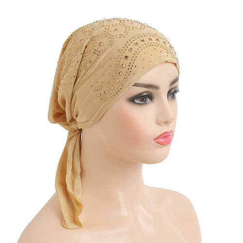 Fashionable Crystal Hemp Drilled Ear Hat African Baotou Turban Arabian Scarf Chemotherapy Hat Wholesale H088