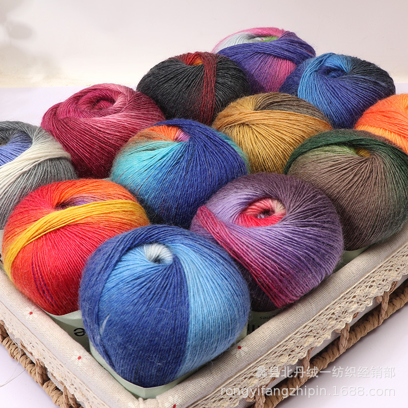 段染彩虹羊毛线 花色渐变中粗羊毛线手工编织帽子围巾线团