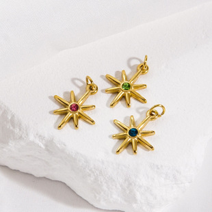 Ins Style European and American Hot Selling Eight-Pointed Star Necklace Earrings Pendant Stainless Steel Inlaid with Colored Diamonds Color-Preserving DIY Jewelry Accessories