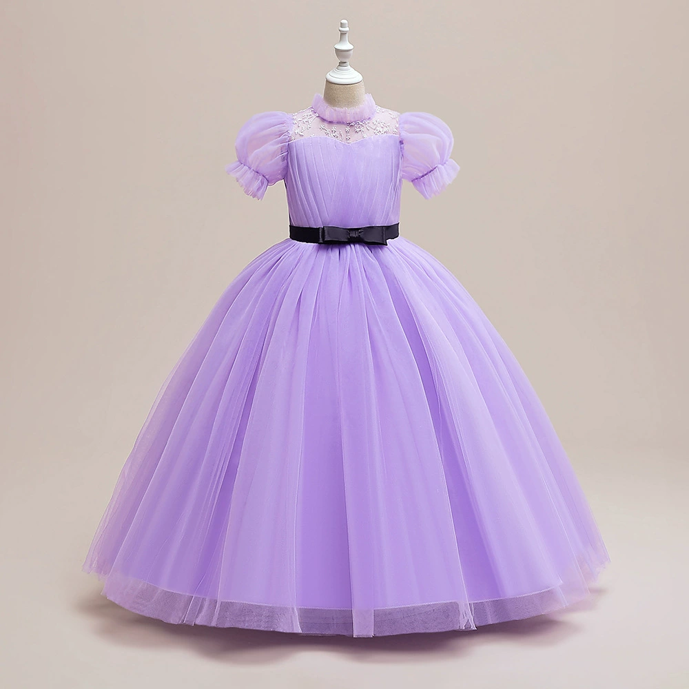Длинное платье-принцесса для подростков, пышные рукава, дефиле, LP-513-Purple, 130–160 см