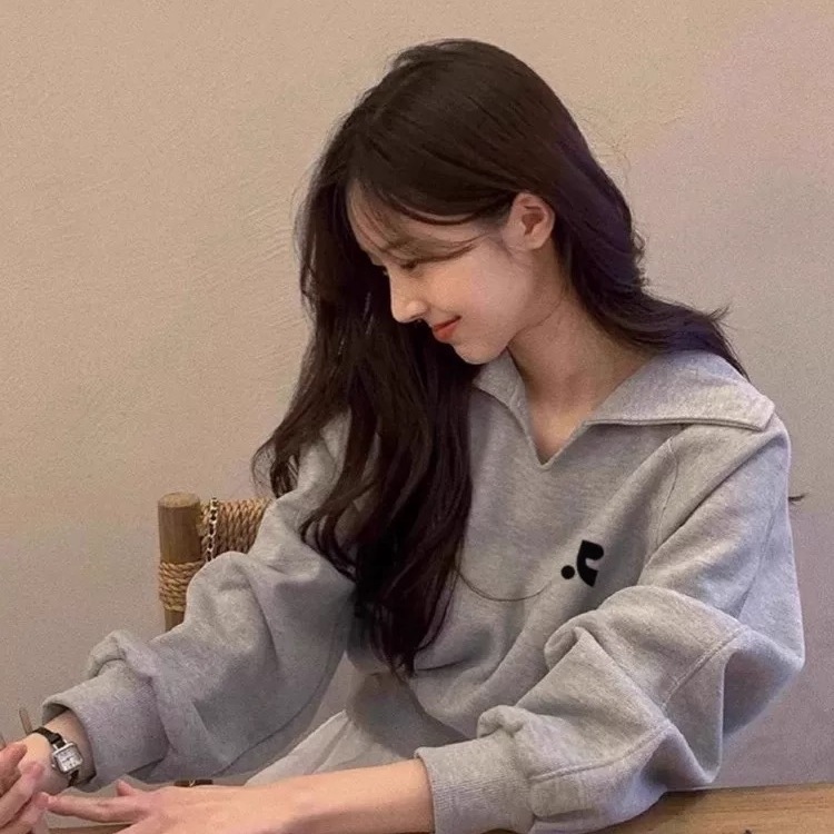 Korean Retacoution Autum Casual Loose Lazy Style Sweatshirt Rr Square Collar Short Pure Cotton Versatile Top Korean Retacoution Autum Casual Loose Lazy Style Sweatshirt Rr Square Collar Short Pure Cotton Versatile Top