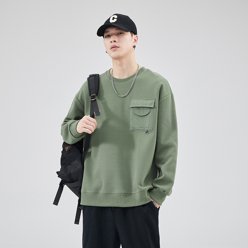 潮牌の衛衣の男性の秋の項のゆったりしている丸首の長袖のtシャツの重いポンドの紳士服の上で服の潮流のプルオーバーの底のシャツ|undefined