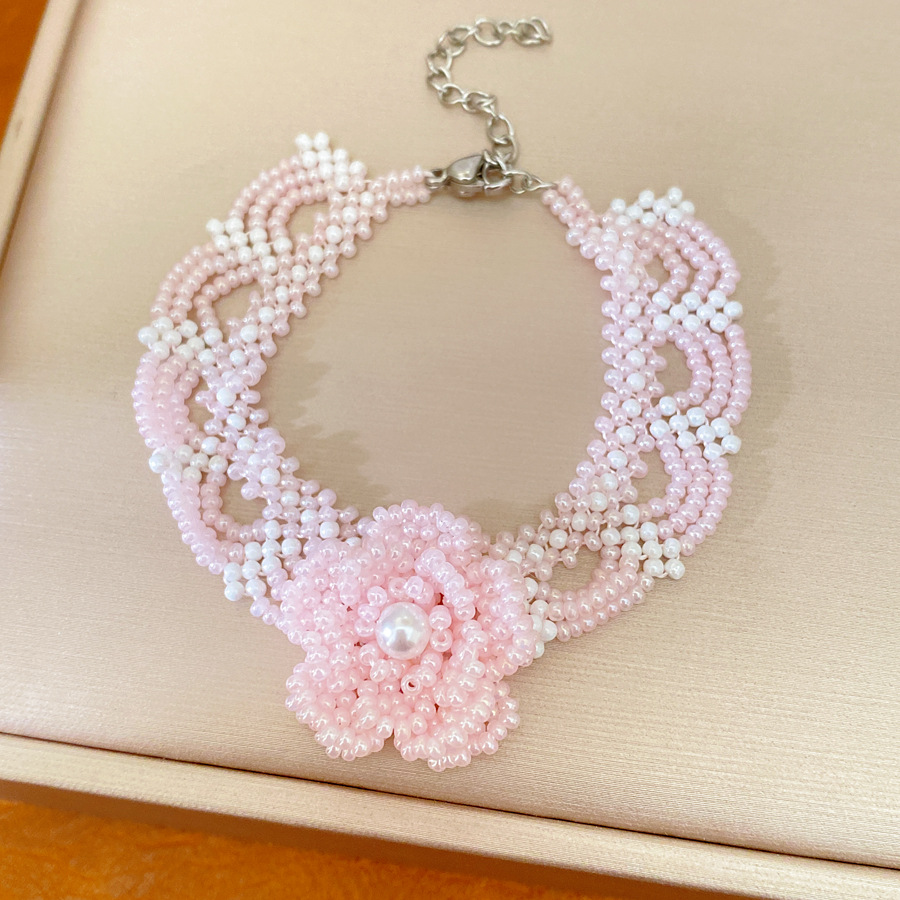 Rosa dulce viento cuentas de encaje flor collar de perlas ligero lujo nicho cadenas de clavícula temperamento conjunto de joyas de alta calidad