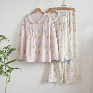 New Autumn and Winter Cotton Poplin Doll Collar Cartoon One Sheep Women's Pajamas Loose Comfortable Home Pajamas