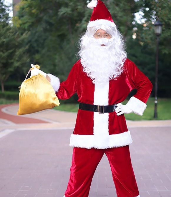 サンタクロース服福袋セットクリスマス服は長い毛の金のベルベットのクリスマスキャンディー袋を厚くした|undefined