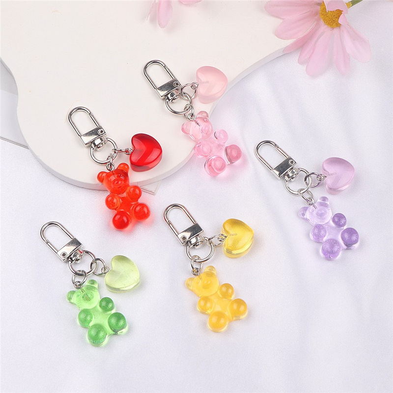 Candy-Colored Gummy Bear Keychain Cute Bear Pendant Car Key Bag Accessory Manufacturer Wholesale