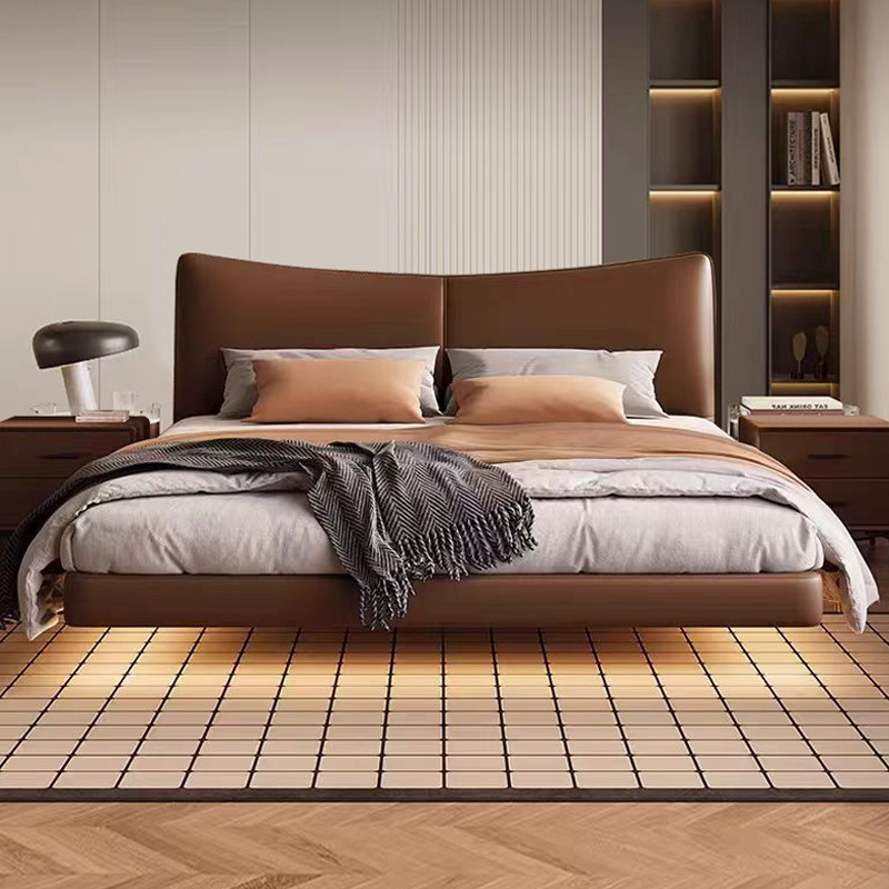 Italian Normcore Suspended Bed, Modern Normcore Master Bedroom Leather Art Bed, Soft-Covered Double Bedside Layer Leather Bed, Can Be Customized Italian Normcore Suspended Bed, Modern Normcore Master Bedroom Leather Art Bed, Soft-Covered Double Bedside Layer Leather Bed, Can Be Customized