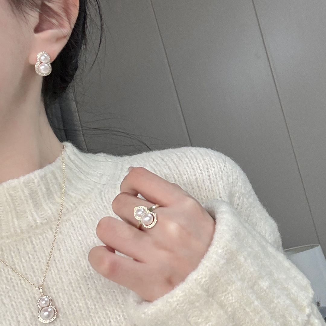 ZHIZHEN 진주 새해 새로운 담수 진주 보석 세트 14K 금 주입 유니버설 조롱박 세트 FULU TWINS