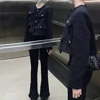 Чёрная осенняя короткая куртка, стиль Chanel, 2025 год, французский стиль, высокий качество, для подростков