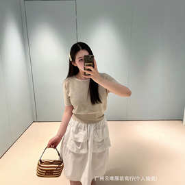南油高版本mm家26春夏新款设计感燕麦蕾丝针织短袖上衣女