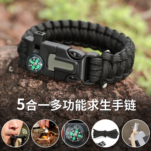 Bracelet survival bracelet manufacturer seven-core paracord braided survival whistle flintstone large compass paracord