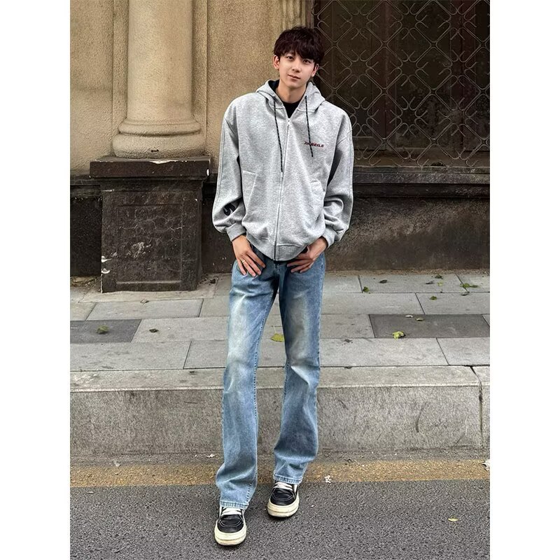 American High Street Vibe Washed Ice Blue Stretch Jeans for Men and Women Slimming Look Slimming Look Cleanfit Pants