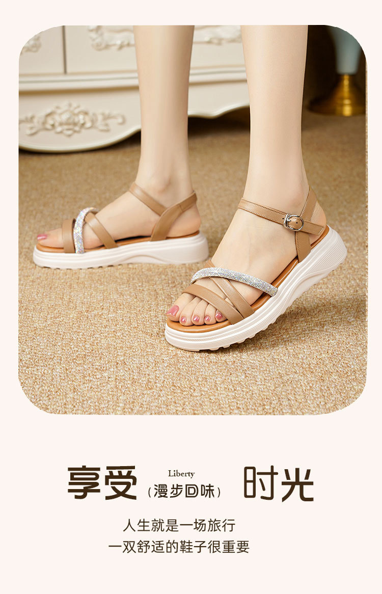 Sandal nữ đế xuồng cao gót đính đá da bò mềm — Trắng kem【Da bò lớp đầu】 chi tiết 22