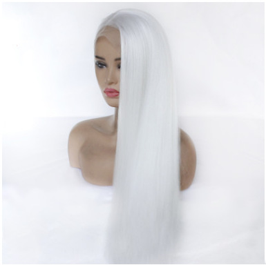 Europeos y estadounidenses cubierta de cabello blanco puroyaki largo recto fibra química delante de encaje medio tejido mano peluca cubierta de cabello LW0160