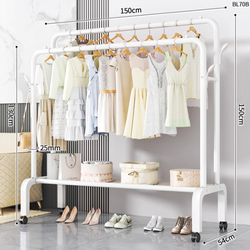 Dormitorio doméstico simple percha de ropa balcón percha de ropa varilla de secado de hierro forjado percha de secado de doble varilla piso vertical