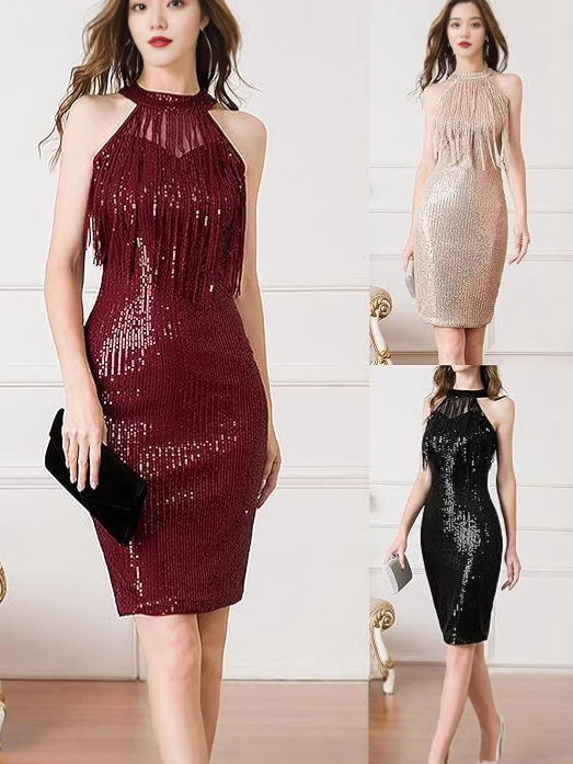 2025 Europa y los Estados Unidos sexy fiesta cuello colgante de pañuelo vestido de camisa discoteca sin mangas adelgazante vestido largo medio