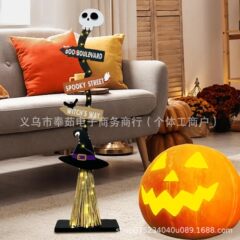 万圣节发光木制女巫扫帚装饰门廊庭院家居壁炉幽灵标志装饰摆件