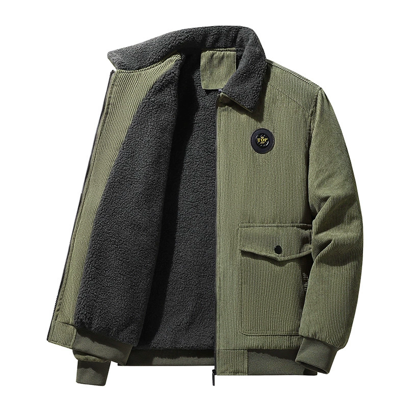 Corduroy curlers, winter jacket, warm jeans, oversize