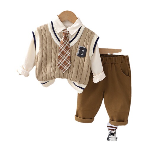 Boys' Spring and Autumn Suit Handsome and Fashionable Children's Autumn Twist Sweater Three-piece Set  Clothes Children's Clothing Wholesale