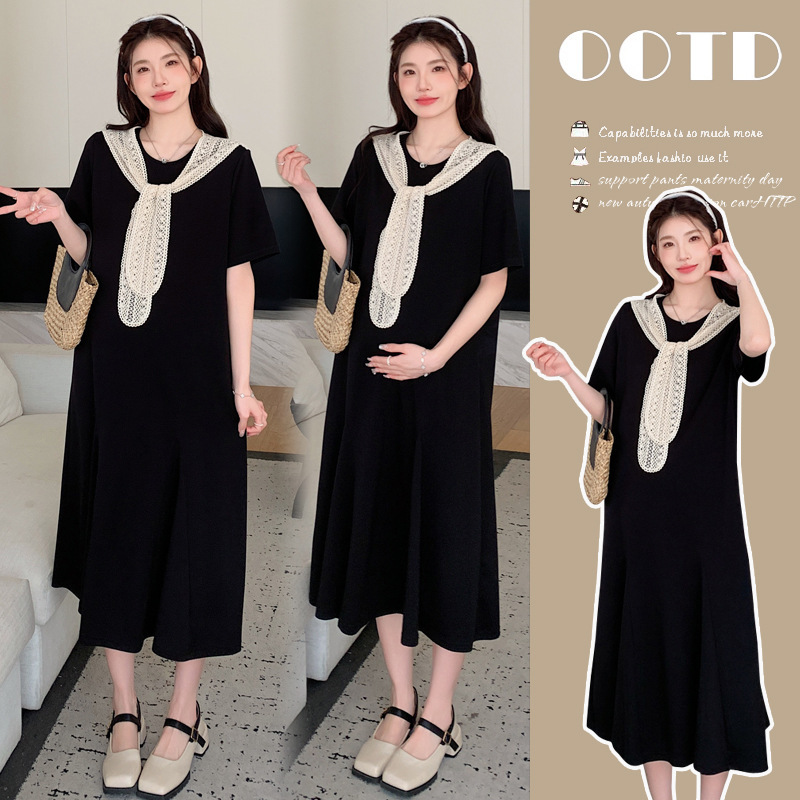 Real Shot of Fashion~ Maternity Summer Dress Fake Two-Piece Shawl Dress 2025 New French Loose Long Skirt