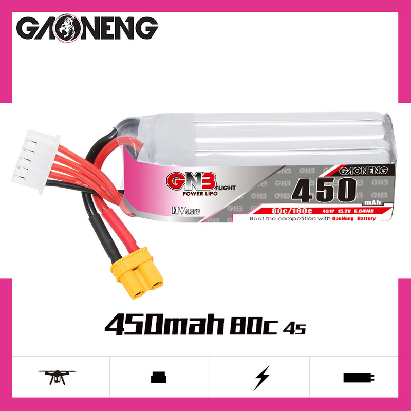 High Energy GNB450mAh 4S 15.2V 80C HV Mini Four-axiS FPV AirCraft Model Drone Lithium-ion Battery High Energy GNB450mAh 4S 15.2V 80C HV Mini Four-axiS FPV AirCraft Model Drone Lithium-ion Battery