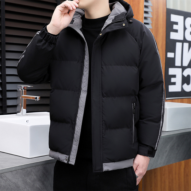 Men's jacket cross-border New down cotton-padded coat thickened hooded two bars bread coat cotton-padded coat men's color matching coat cotton-padded jacket Men's jacket cross-border New down cotton-padded coat thickened hooded two bars bread coat cotton-padded coat men's color matching coat cotton-padded jacket