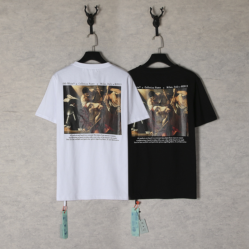 Cross-border in stock OFF WHITE ow summer figure print series oversized men's and women's short-sleeved T-shirt