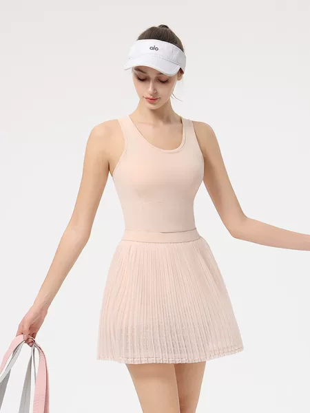 New summer mesh jacquard dress, slimming, breathable, quick-drying, suitable for sports, running, and tennis, with anti-exposure design