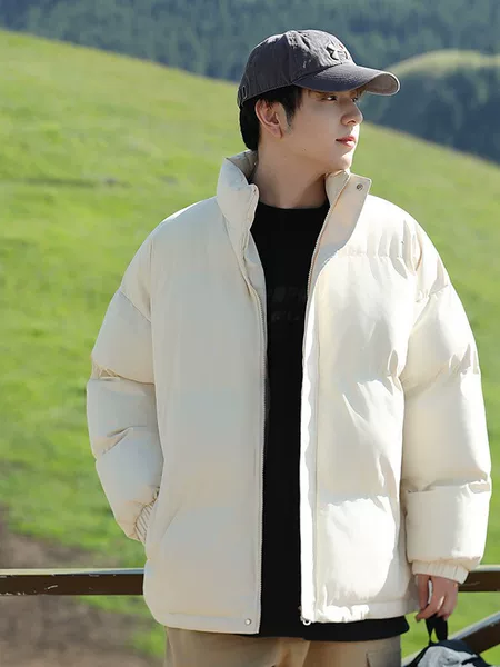 Stand-up collar down cotton jacket for men and women, new winter style, fleece-lined, thickened, loose fit, plus size, couple's cotton coat