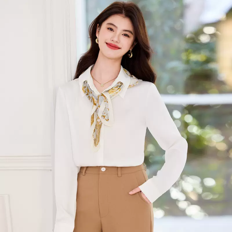 醋酸职业白衬衫女长袖休闲通勤正装公考面试工作服衬衣春秋新款
