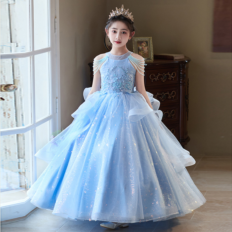 Vestido infantil de niña vestido de princesa de cumpleaños vestido de nicho de lujo ligero anfitrión de niños piano rosa