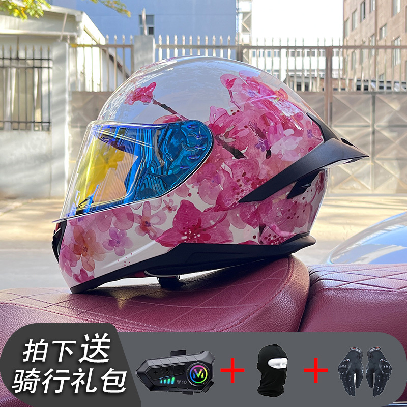 Nueva certificación estándar nacional motocicleta casco completo casco neto Bluetooth hombres y mujeres personalidad de verano cuatro estaciones cola grande pareja corriendo