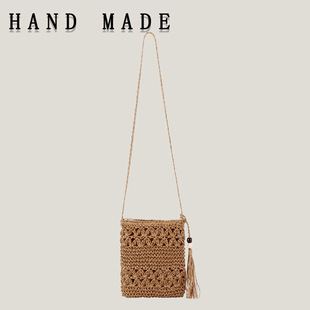 One-piece simple hollow tassel hand-woven bag for vacation beach daily leisure versatile simple women's bag