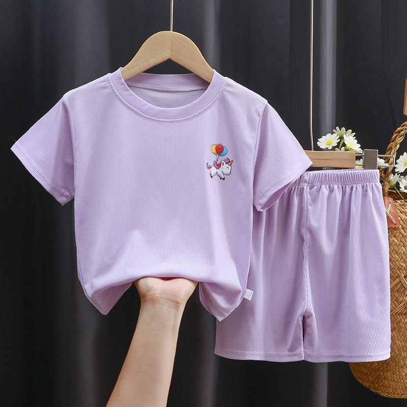 Pantalones cortos de manga corta de verano para niños traje casual de seda de hielo de dos piezas ropa de verano para niños y niñas bebé traje de seda de hielo traje