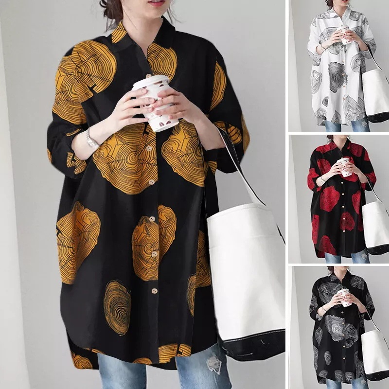 Cross-border Amazon Independent Station Wish2022 European and American Women's Retro Long Sleeve Shirt Collar Floral Formal Top