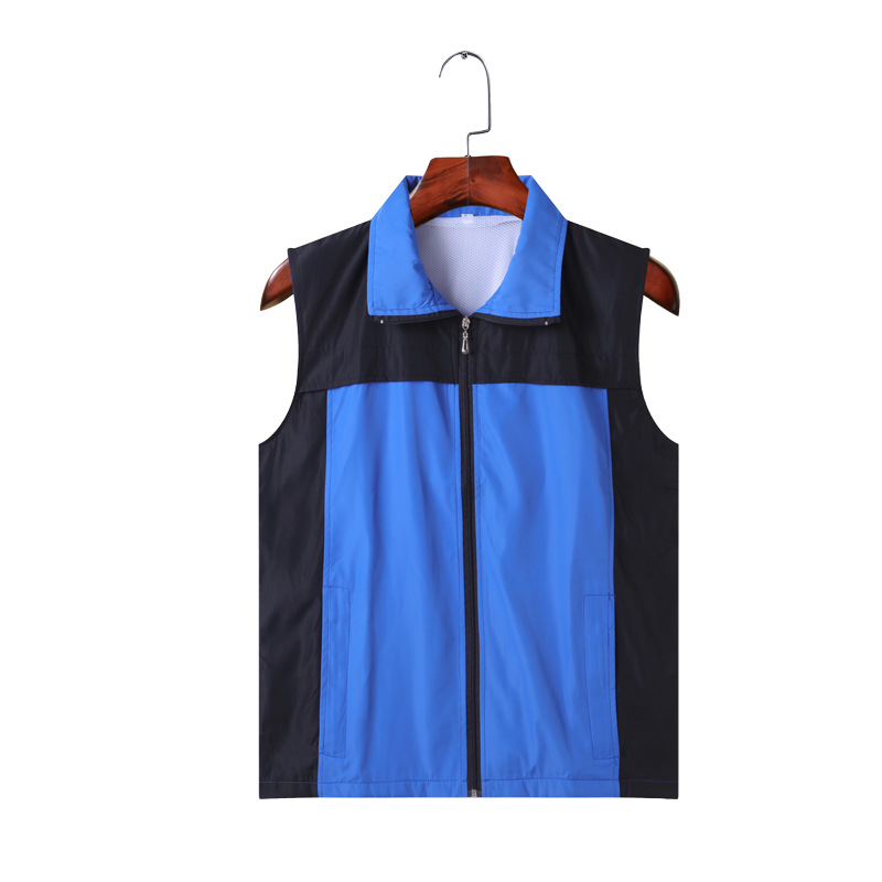 Chaleco con cremallera personalizado con malla compuesta y bloques de color, logotipo bordado, chaleco de uniforme para personal de logística y reparto, hecho a medida