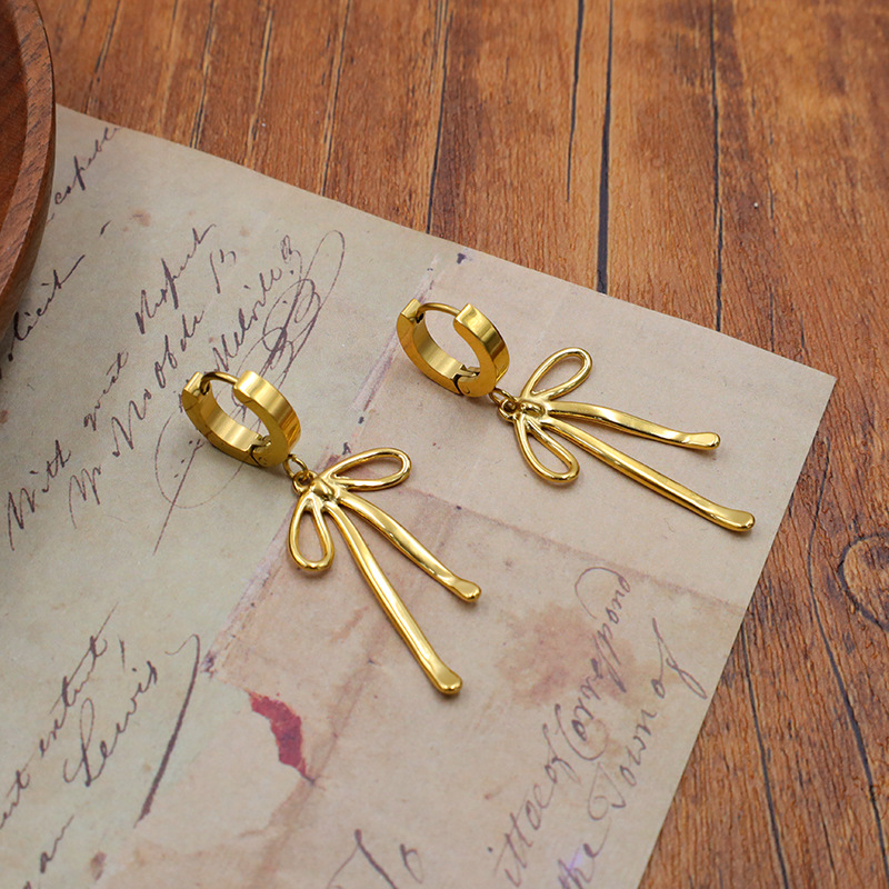 Gold Color Stainless Steel Bow Earrings