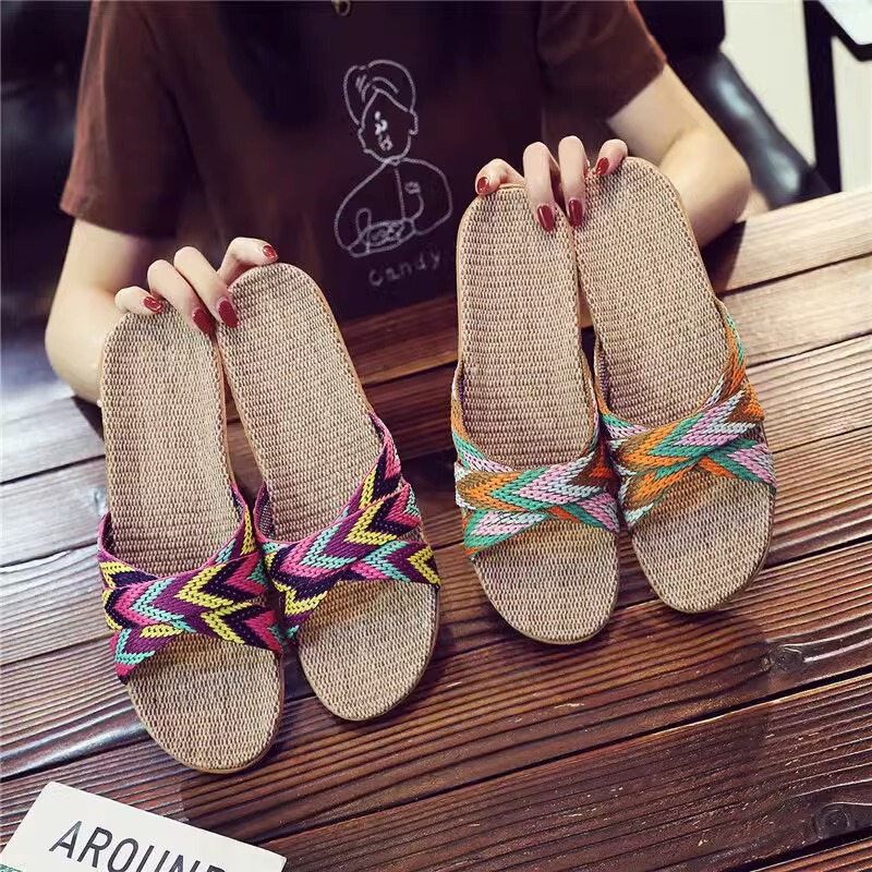 Linen Slippers for Women in Summer, Couples' Home Indoor Office Floor Thick-Soled Non-Slip Bedroom Men's Wear-Resistant and Comfortable