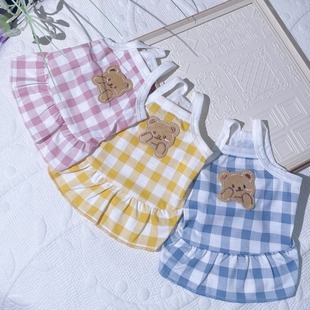 Pet Clothes Ins Bear Lace Sleeve Plaid Vest Dog Cat Spring and Summer Teddy Bitter Bear Small and Medium Dog