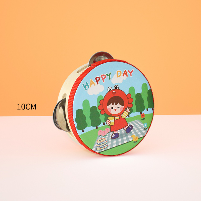 Fábrica al por mayor de madera de tamaño pequeño tambor de timbre de juguete instrumento musical para niños jardín de infantes educación temprana tambor de mano música tambor de mano