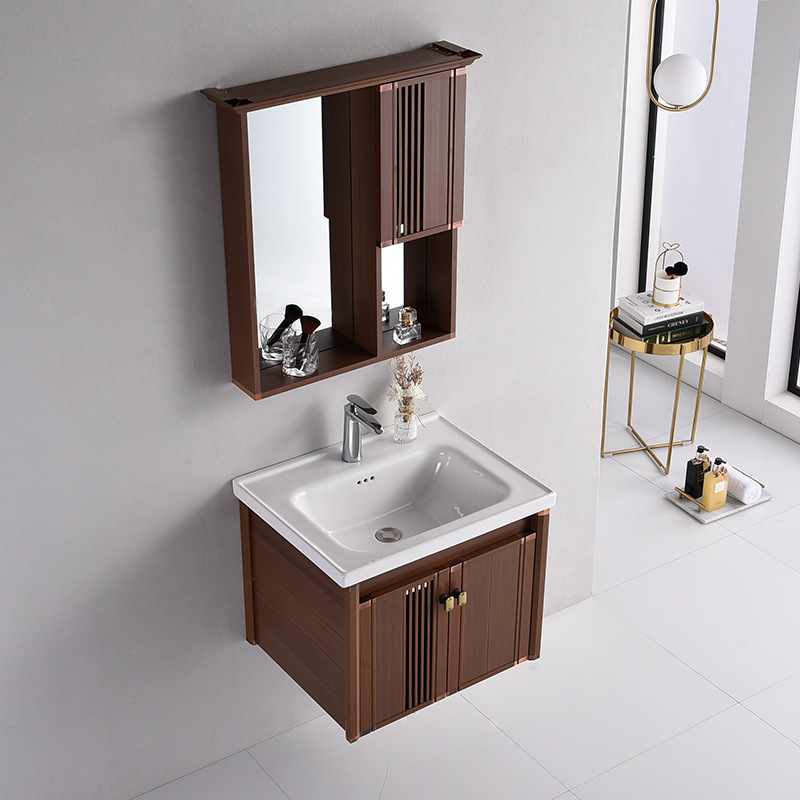 Nuevo estilo chino baño gabinete combinación espesado espacio aluminio cerámica integrado lavabo baño lavado Mesa lavabo gabinete