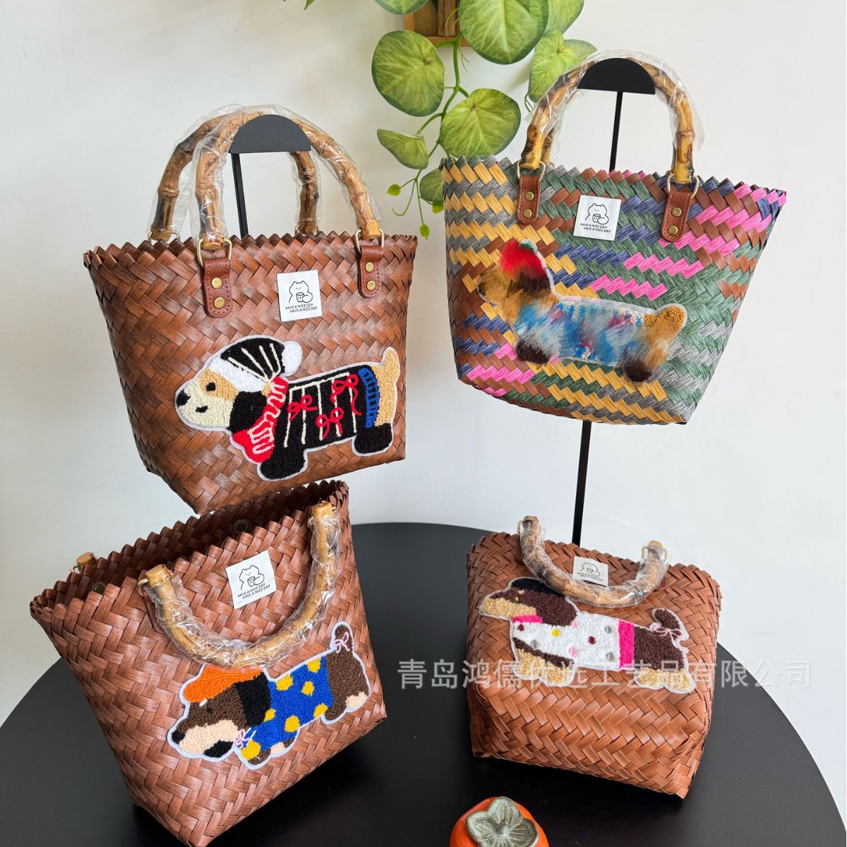 复古腊肠狗手工编织包竹节菜篮子女士手提包小红书外贸同款代批发