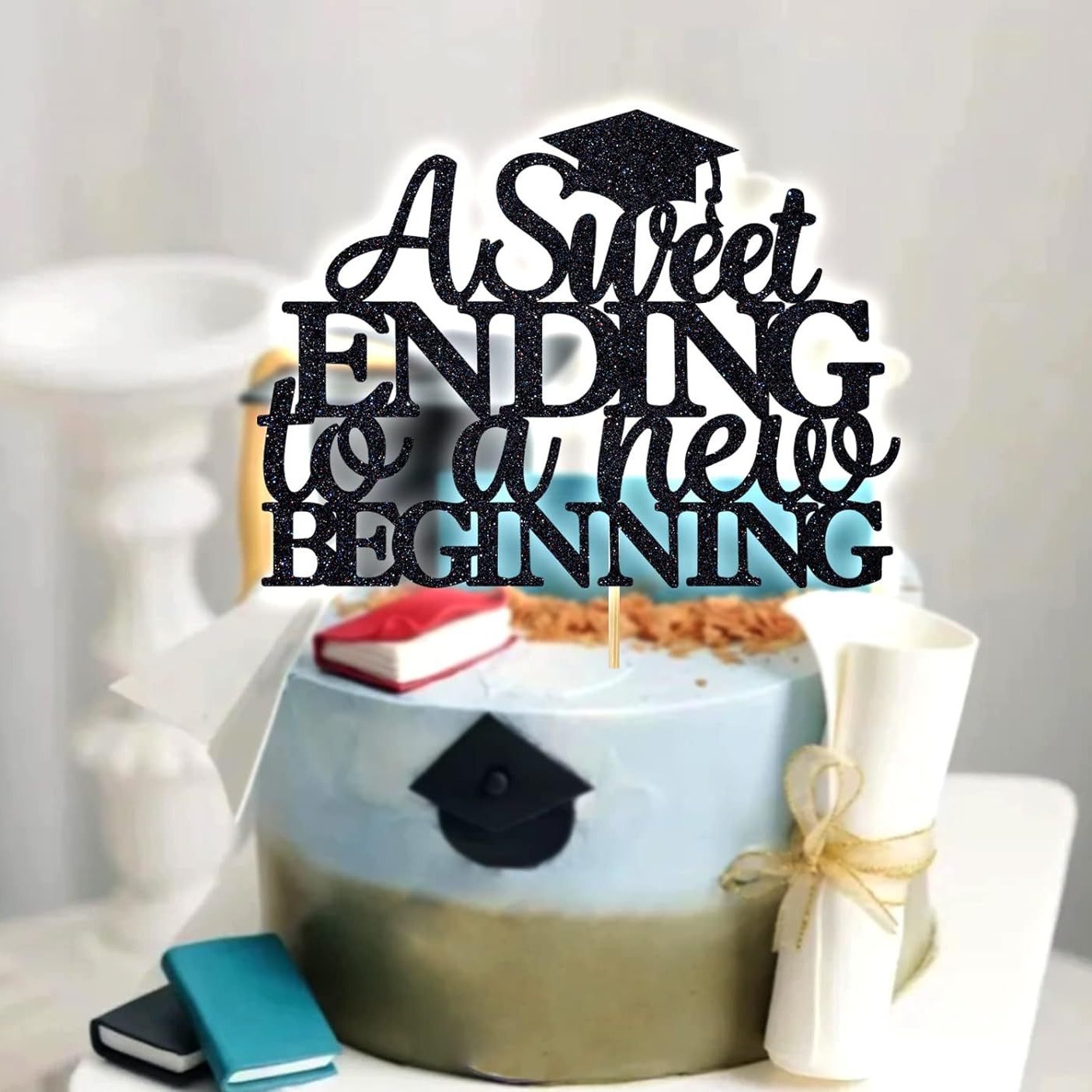 Pastel de inserción de la tarjeta de decoración superior 2024 College High School graduación decoración del partido suministros negro flash creativo transfronterizo