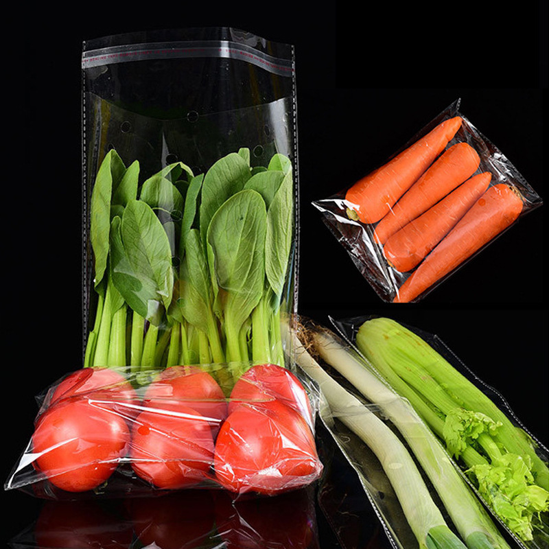 Anti-fog vegetable packaging bag transparent food fruit and vegetable perforated bag supermarket self-adhesive fresh-keeping bag plastic opp vegetable bag